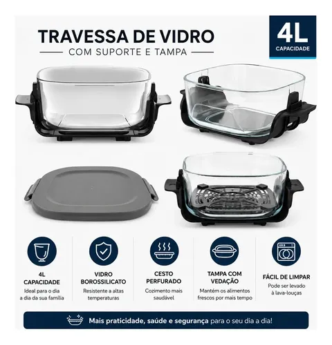 Fritadeira Air Fryer de Vidro Borossilicato 4L 1500W Kian Preto - 3