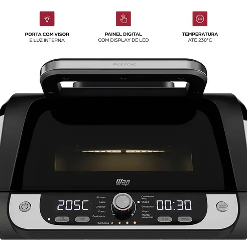 Fritadeira Elétrica Air Fryer WAP Barbecue 12 em 1 com Painel Digital 10L Preto e Cinza - 3